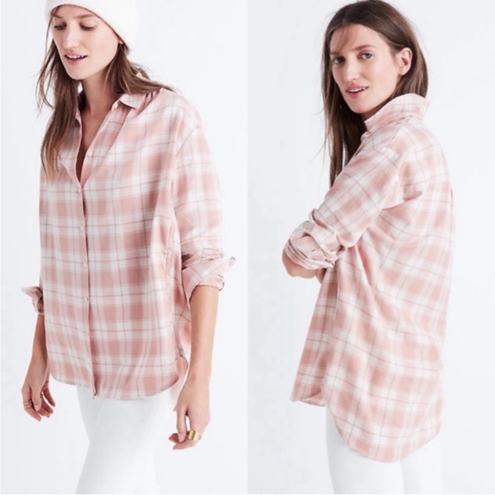 Women’s Pink Plaid Button-Up Shirt - Lightweight Relaxed Fit